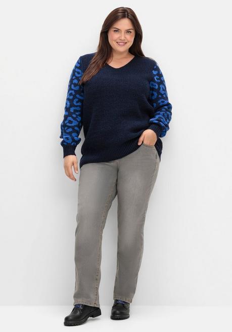 sheego by Joe Browns Pullover mit gemusterten Ballonärmeln - tiefblau gemustert sheego Verkauf