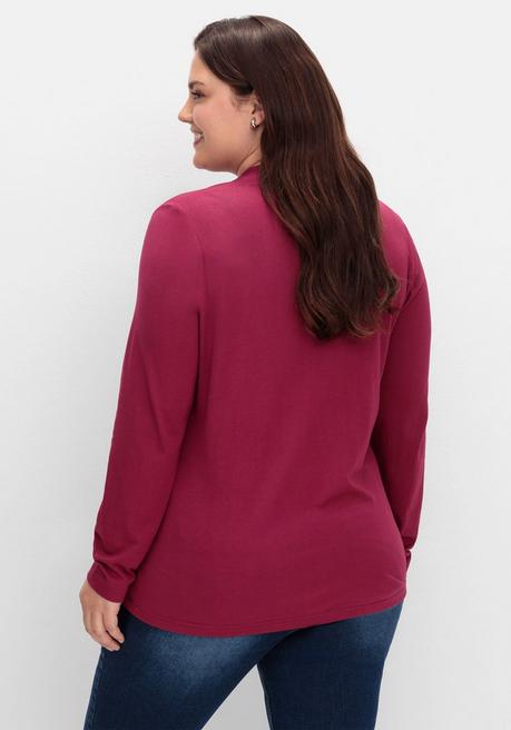 sheego Langarmshirt mit V-Ausschnitt, vorn doppellagig - beere sheego Angebote