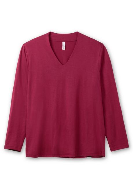 sheego Langarmshirt mit V-Ausschnitt, vorn doppellagig - beere sheego Angebote