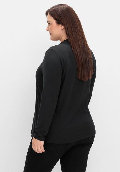 sheego Langarmshirt mit V-Ausschnitt, vorn doppellagig - schwarz sheego Hotsell
