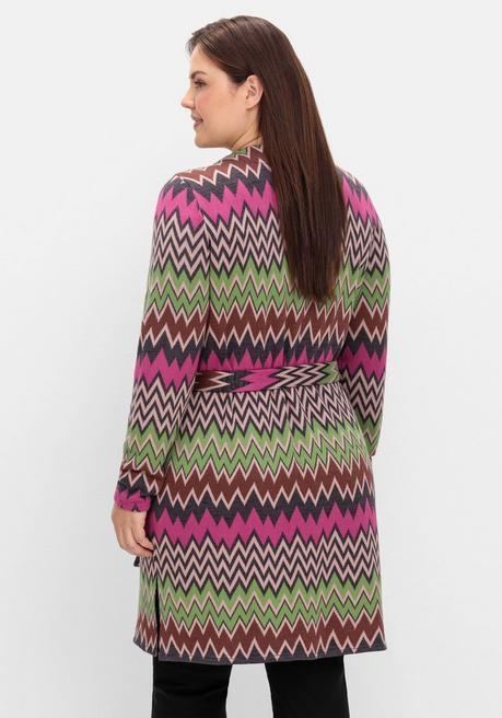 sheego by Joe Browns Lange Strickjacke im Zickzack-Jacquardmuster - beere gemustert sheego im Angebot