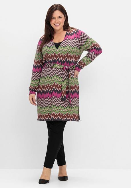 sheego by Joe Browns Lange Strickjacke im Zickzack-Jacquardmuster - beere gemustert sheego im Angebot