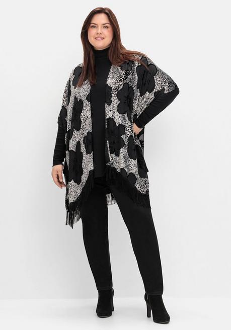 sheego by Joe Browns Cape im Kimonostil mit Samt- und Ausbrennerdetails - schwarz-silberfarben sheego Meist gekauft