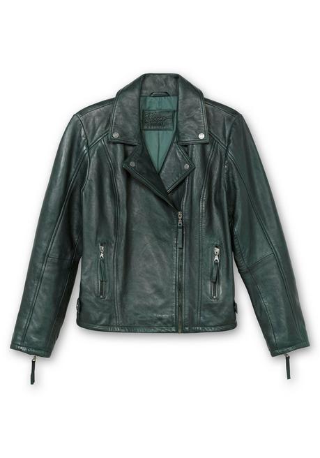 sheego Kurze Lederjacke aus Lammnappa, im Biker-Stil - tiefgrün sheego Blitzverkäufe