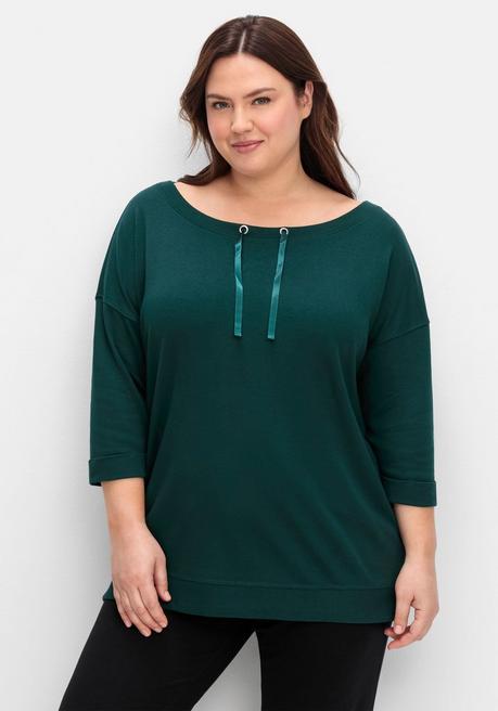 sheego Oversized-Shirt mit Bindebändchen - tiefgrün sheego
