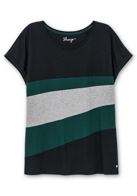 sheego Oversize-Shirt in Colourblocking-Optik - tiefgrün sheego Limitierter Zeitrabatt