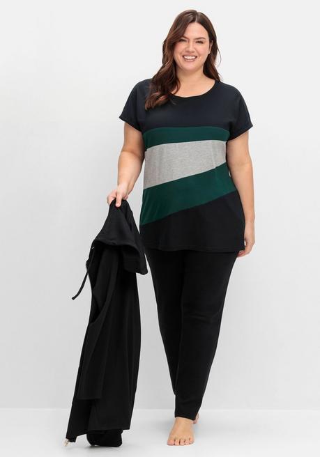 sheego Oversize-Shirt in Colourblocking-Optik - tiefgrün sheego Limitierter Zeitrabatt