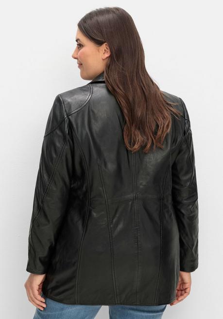 sheego Lange Lederjacke aus Lammnappa, mit Reverskragen - schwarz sheego Fabrik Onlineshop