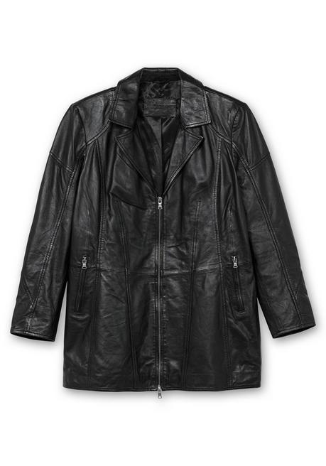 sheego Lange Lederjacke aus Lammnappa, mit Reverskragen - schwarz sheego Fabrik Onlineshop