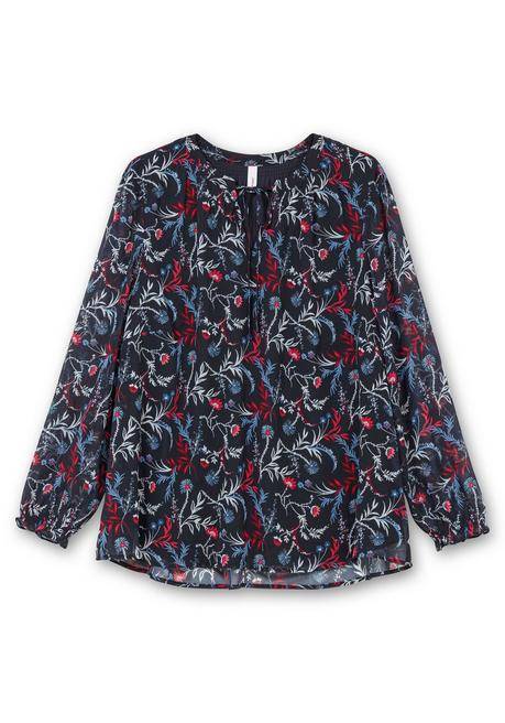 sheego Chiffontunika mit Blumendruck und Bindeband - tiefblau gemustert sheego Fabrikpreis