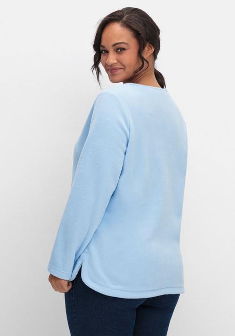 sheego Fleeceshirt mit abgerundetem Saum - eisblau sheego Günstig kaufen