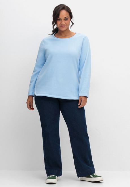 sheego Fleeceshirt mit abgerundetem Saum - eisblau sheego Günstig kaufen