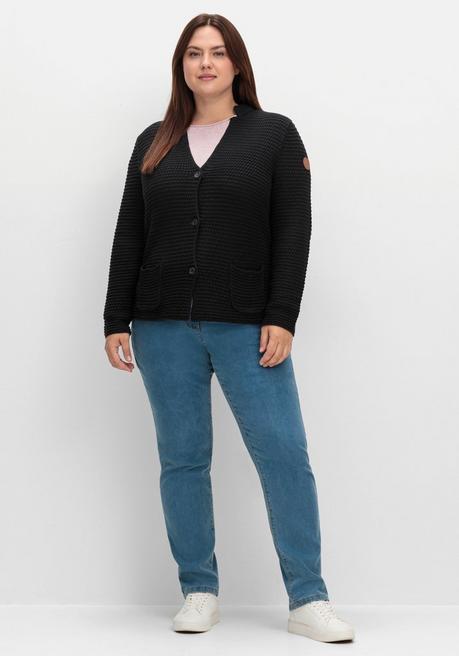 sheego Grobstrickjacke mit Stehkragen und Taschen - schwarz sheego Versandkostenfrei