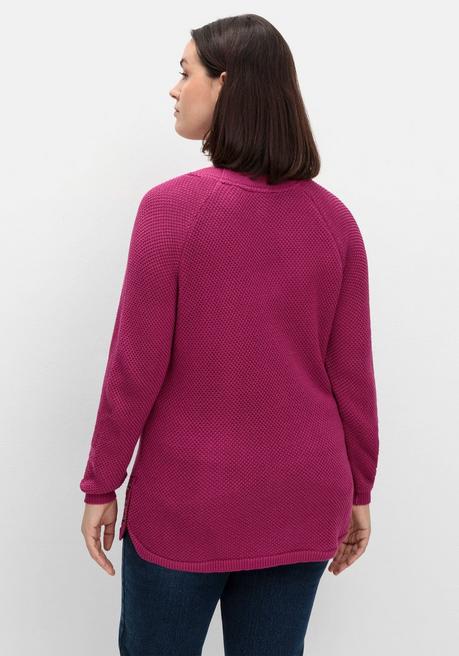 sheego Pullover im Strukturstrick, mit Zierknöpfen seitlich - magenta sheego Flash Sale