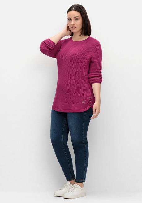 sheego Pullover im Strukturstrick, mit Zierknöpfen seitlich - magenta sheego Flash Sale