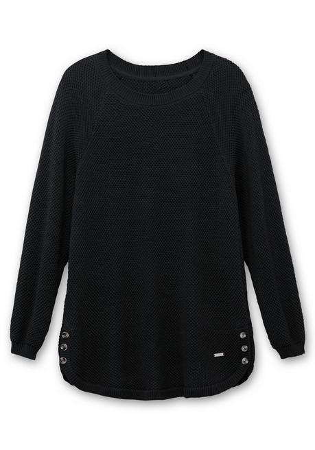 sheego Pullover im Strukturstrick, mit Zierknöpfen seitlich - schwarz sheego Begrenztes Angebot