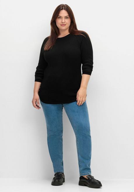 sheego Pullover im Strukturstrick, mit Zierknöpfen seitlich - schwarz sheego Begrenztes Angebot