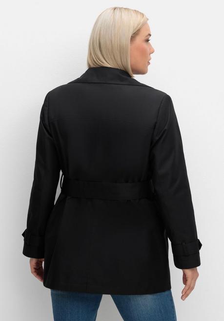 sheego Kurzer Trenchcoat mit Gürtel, wasserabweisend - schwarz sheego Online Shopping