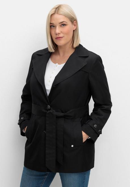 sheego Kurzer Trenchcoat mit Gürtel, wasserabweisend - schwarz sheego Online Shopping