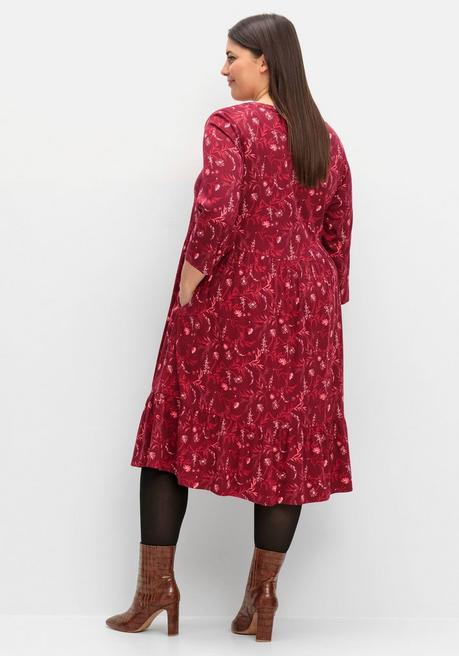 sheego Hängerkleid in leichter A-Linie, mit 3/4-Ärmeln - dunkelrot gemustert sheego Cyber Monday