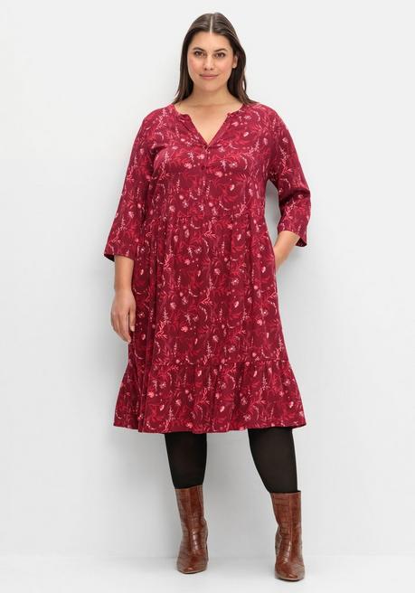 sheego Hängerkleid in leichter A-Linie, mit 3/4-Ärmeln - dunkelrot gemustert sheego Cyber Monday