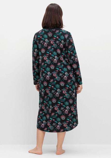 sheego Nachthemd mit Blumenprint und Knopfleiste - schwarz bedruckt sheego Weihnachtsangebot
