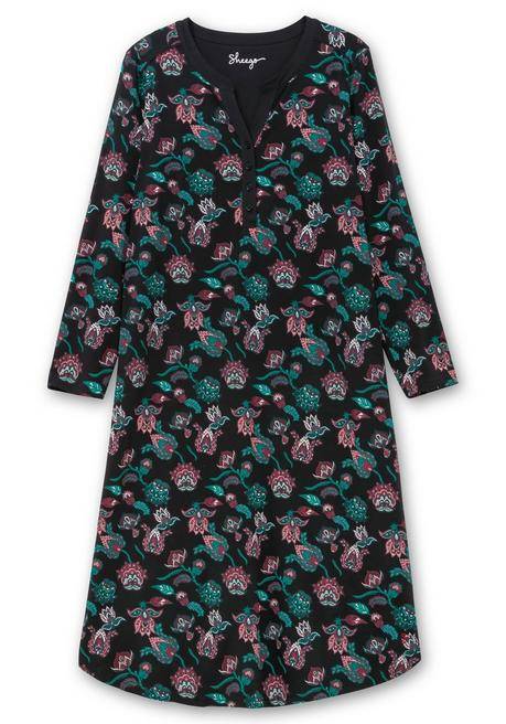 sheego Nachthemd mit Blumenprint und Knopfleiste - schwarz bedruckt sheego Weihnachtsangebot