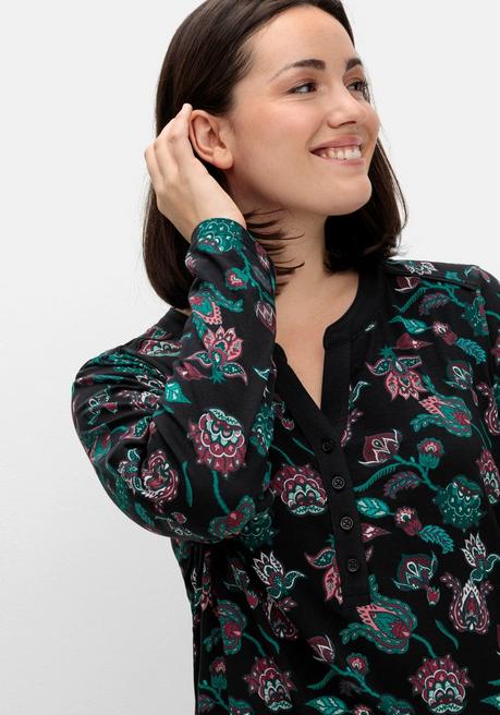 sheego Nachthemd mit Blumenprint und Knopfleiste - schwarz bedruckt sheego Weihnachtsangebot