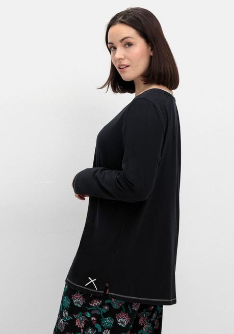 sheego Langes Schlafshirt mit Seitenschlitzen, Rundhalsausschnitt - schwarz sheego Muttertagsangebot