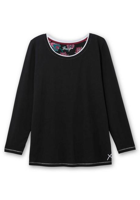sheego Langes Schlafshirt mit Seitenschlitzen, Rundhalsausschnitt - schwarz sheego Muttertagsangebot