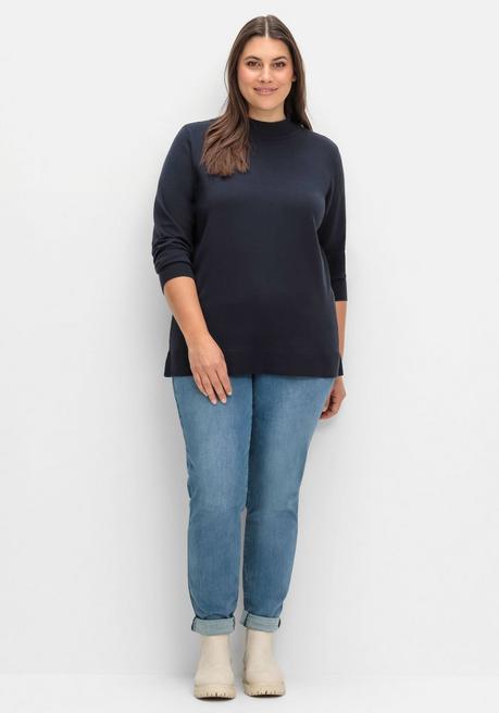 sheego Pullover mit geripptem Stehkragen - tiefblau sheego Valentinstagsangebot