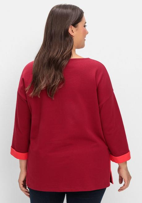 sheego Sweatshirt mit Zierknöpfen und Kontrastdetails - dunkelrot sheego Jubiläumsangebot