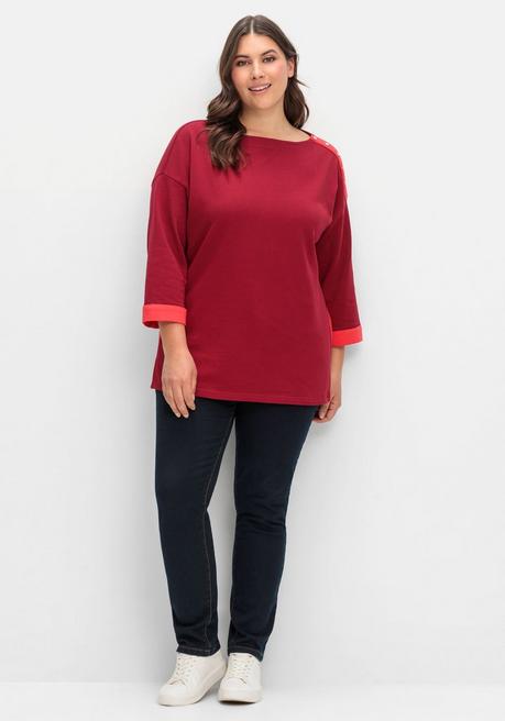 sheego Sweatshirt mit Zierknöpfen und Kontrastdetails - dunkelrot sheego Jubiläumsangebot