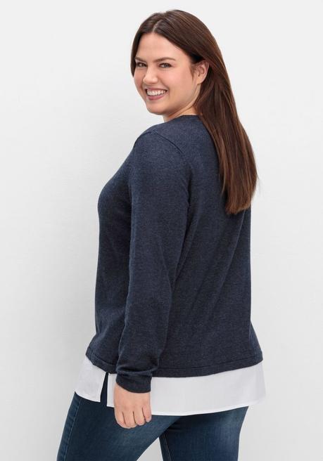 sheego Pullover im Lagenlook, mit Blusenbesatz - tiefblau meliert sheego Lagerräumung