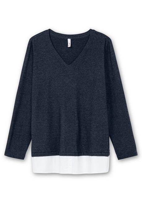 sheego Pullover im Lagenlook, mit Blusenbesatz - tiefblau meliert sheego Lagerräumung