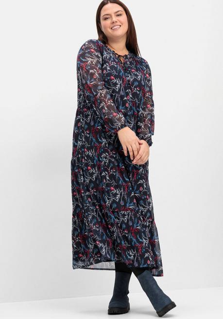 sheego Chiffonkleid in Maxilänge, mit Alloverprint - tiefblau gemustert sheego Top Angebot