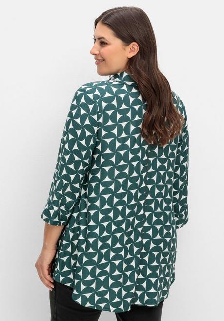 sheego Bedruckte Bluse in schwingender A-Linie - tiefgrün gemustert sheego Online Outlet