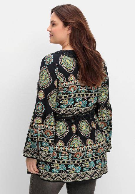 sheego by Joe Browns Longbluse im Ethno-Stil, mit Crochet-Spitze - schwarz gemustert sheego Exklusive Angebote