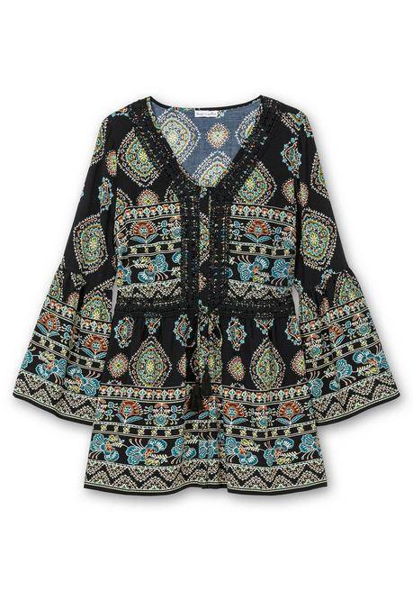 sheego by Joe Browns Longbluse im Ethno-Stil, mit Crochet-Spitze - schwarz gemustert sheego Exklusive Angebote