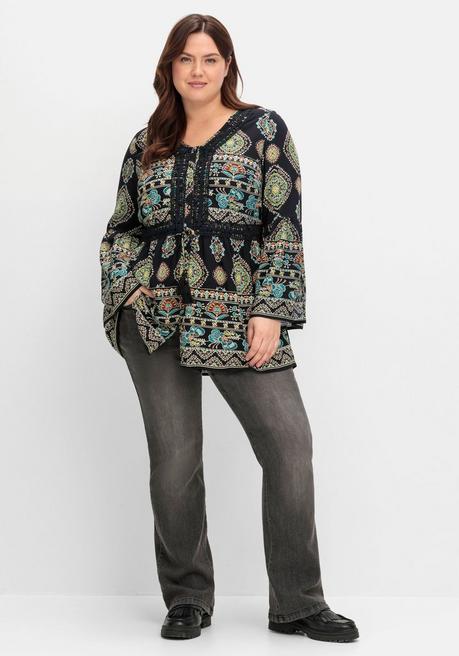 sheego by Joe Browns Longbluse im Ethno-Stil, mit Crochet-Spitze - schwarz gemustert sheego Exklusive Angebote