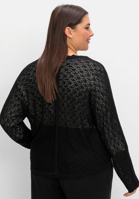 sheego Kurze Ajour-Strickjacke mit Knopfverschluss - schwarz sheego Große Rabatte