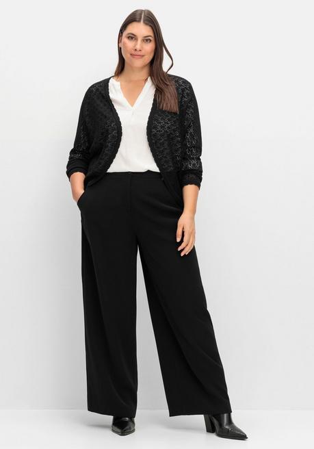 sheego Kurze Ajour-Strickjacke mit Knopfverschluss - schwarz sheego Große Rabatte