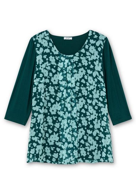 sheego 2-in-1-Blusenshirt mit bedrucktem Chiffon - tiefgrün gemustert sheego Bestseller