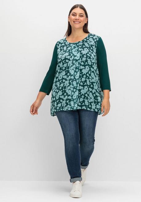 sheego 2-in-1-Blusenshirt mit bedrucktem Chiffon - tiefgrün gemustert sheego Bestseller