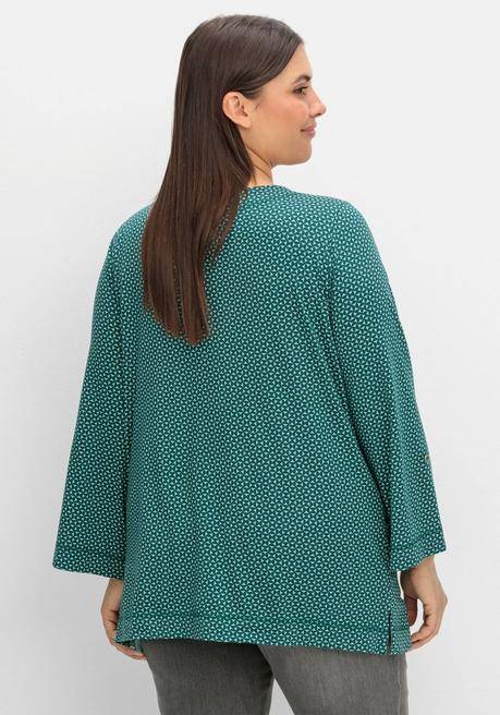 sheego 3/4-Arm-Shirt mit grafischem Minimaldruck - tiefgrün gemustert sheego Saisonale Angebote