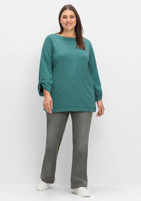 sheego 3/4-Arm-Shirt mit grafischem Minimaldruck - tiefgrün gemustert sheego Saisonale Angebote