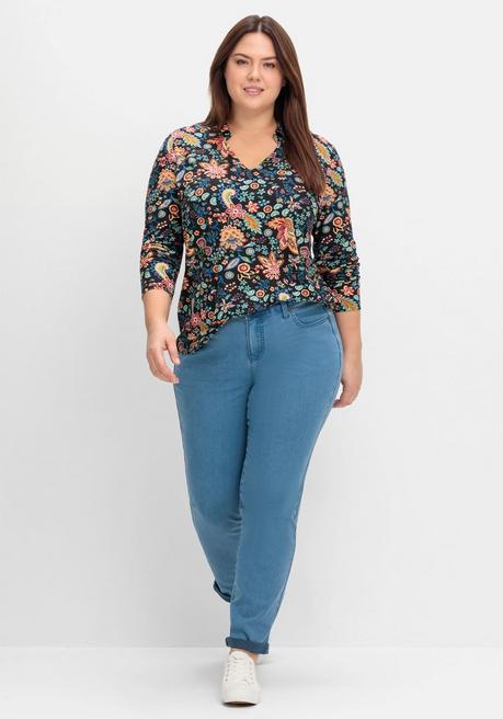 sheego by Joe Browns Langarmshirt mit Paisleyprint und Polokragen - schwarz gemustert sheego Tägliche Deals