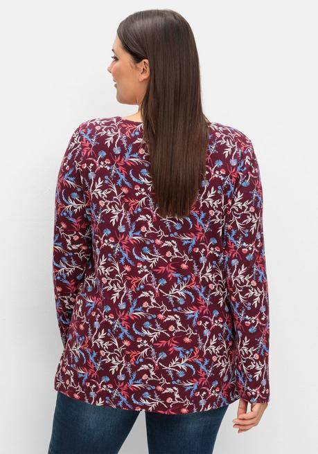 sheego Langarmshirt mit floralem Alloverdruck - weinrot gemustert sheego Sonderangebote