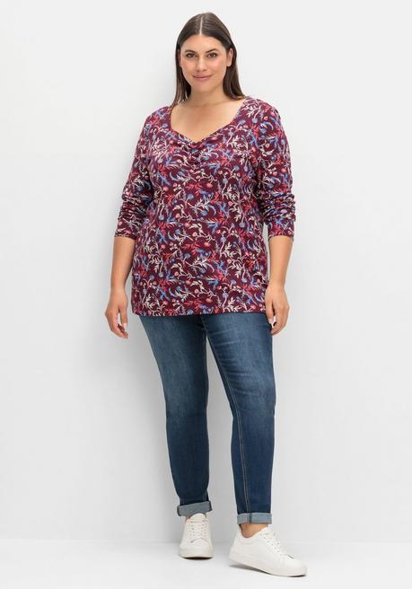 sheego Langarmshirt mit floralem Alloverdruck - weinrot gemustert sheego Sonderangebote