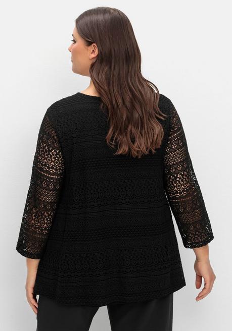 sheego Spitzenshirt in A-Linie und 3/4-Arm - schwarz sheego VIP-Rabatte